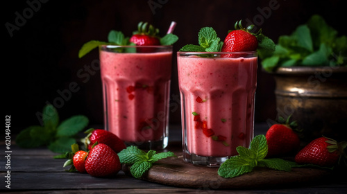 strawberry smoothie with mint  Generative Ai
