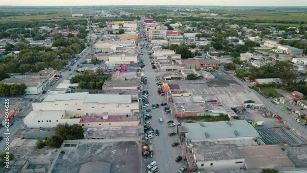 Aerial over Nuevo Progreso, a border town located in the state of Tamaulipas, Mexico. The southern bank of the Rio Grande River, the international border between Mexico and the United States. Aerial over Nuevo Progreso, a border town located in the state of Tamaulipas, Mexico. The southern bank of the Rio Grande River, the international border between Mexico and the United States.