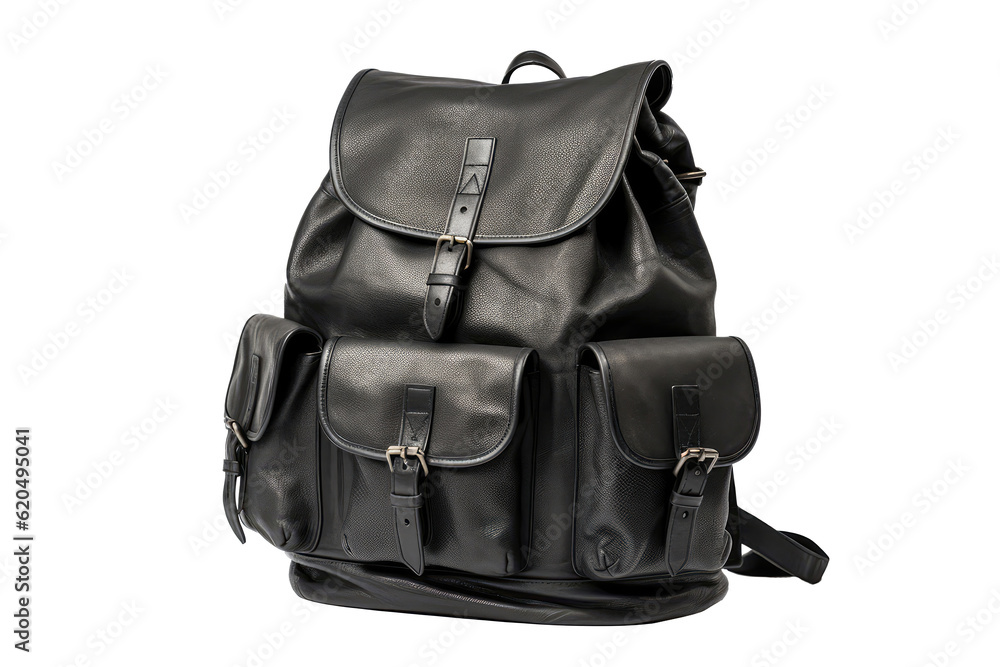 Naklejka premium Black Backpack On Isolated Transparent Background, Png. Generative AI