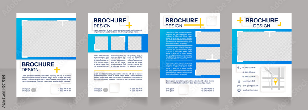 Commercialization strategy blank brochure design. Mass market. Template set with copy space for text. Premade corporate reports collection. Editable 4 paper pages. Arial Bold, Regular fonts used Commercialization strategy blank brochure design. Mass market. Template set with copy space for text. Premade corporate reports collection. Editable 4 paper pages. Arial Bold, Regular fonts used