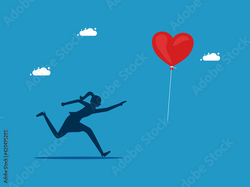 woman chasing heart balloons. love and satisfaction vector