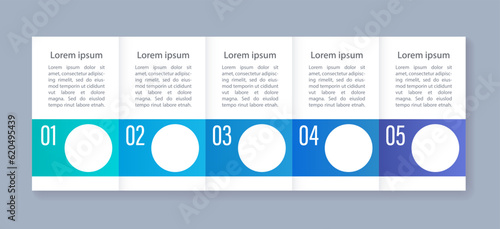 Daily schedule infographic chart design template. Abstract infochart with copy space. Instructional graphics with 5 step sequence. Visual data presentation. Acumin, Myriad Variable Concept fonts used