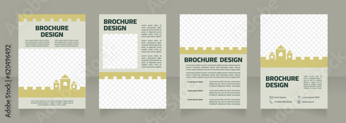 Medieval style touristic attractions blank brochure design. Template set with copy space for text. Premade corporate reports collection. Editable 4 paper pages. Myriad Pro, Cairo fonts used