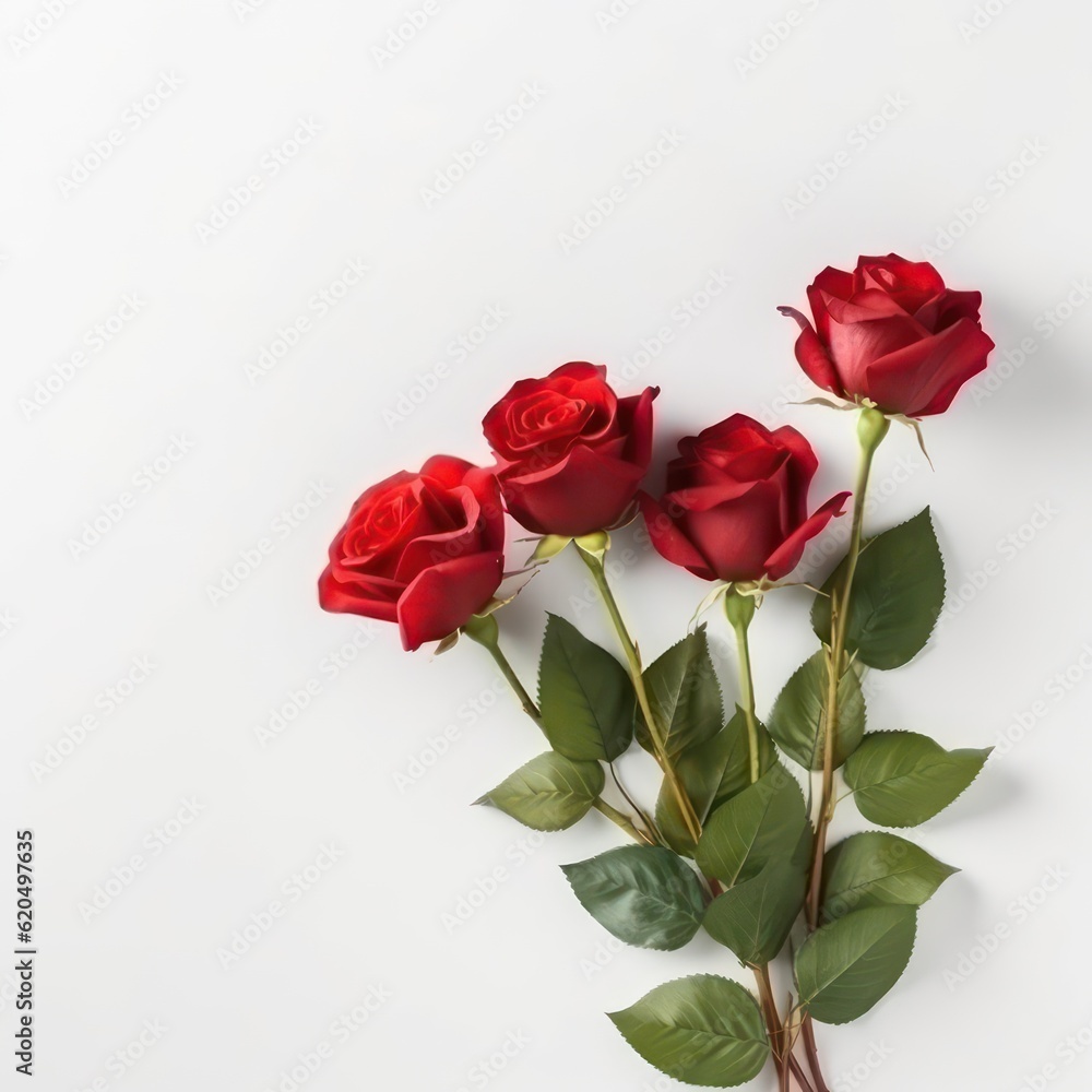 A luxurious background with deep red roses green leaves arranged in right and left side the image A luxurious background with deep red roses green leaves arranged in right and left side the image