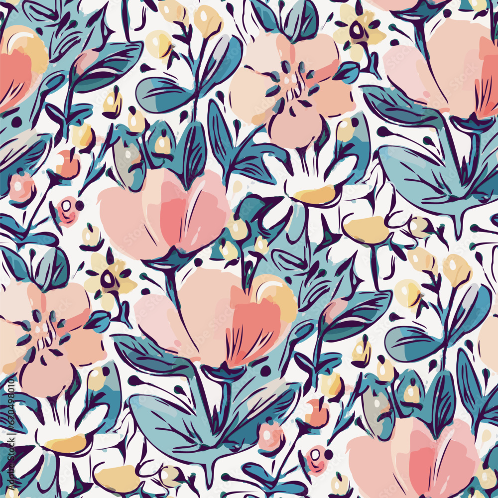 Seamless pattern with flowers in doodle style. Vector illustration. Seamless pattern with flowers in doodle style. Vector illustration.