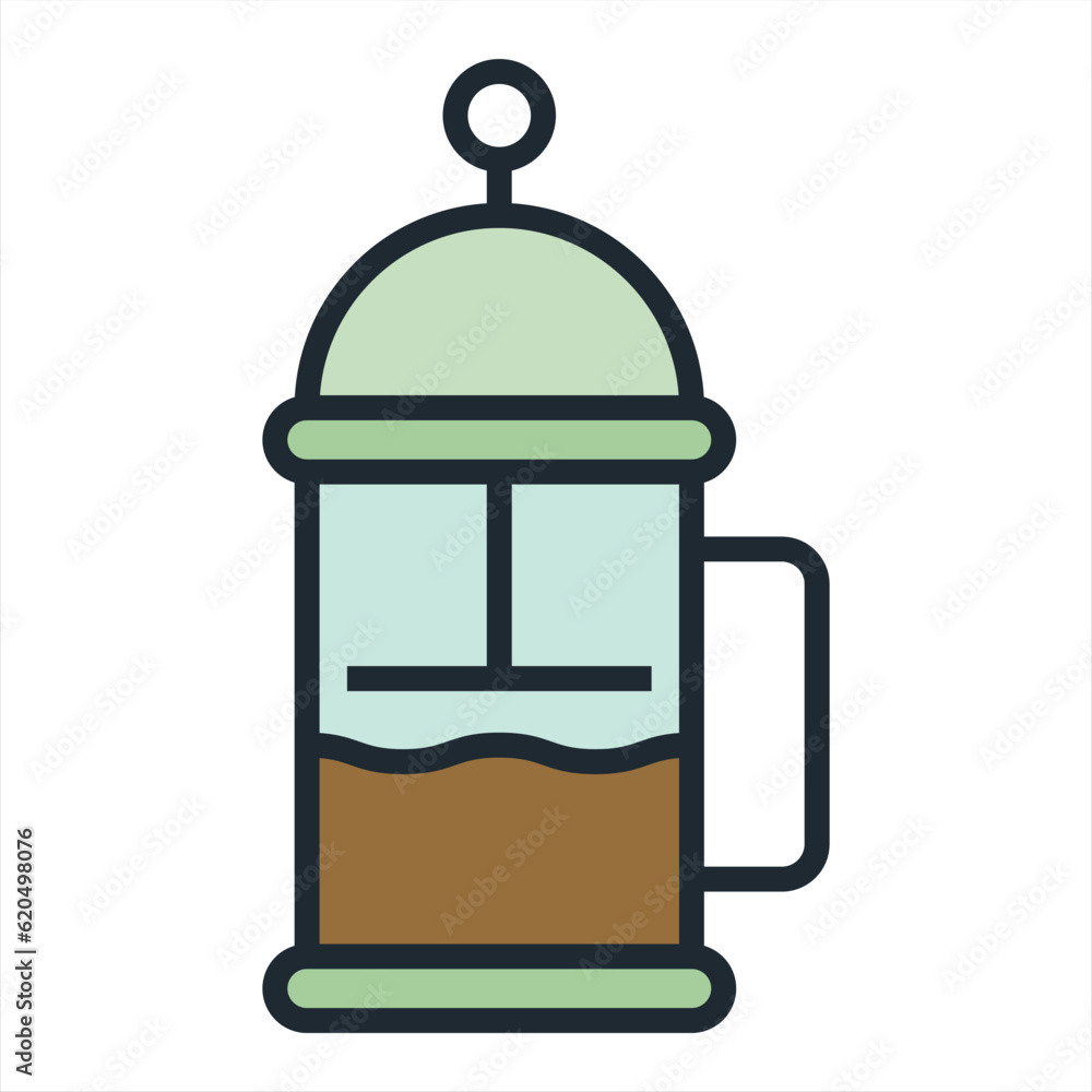 French press pot filled outline icon, line vector sign, linear colorful pictogram isolated on white. Symbol, logo illustration. Editable stroke. Pixel perfect
