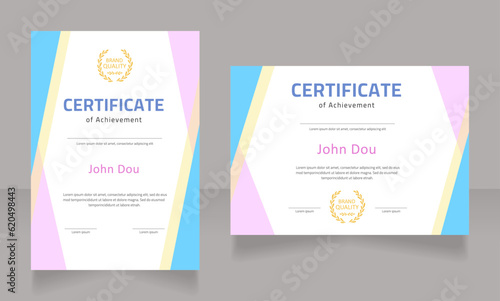 Achievement in sports certificate design template set. Vector diploma with customized copyspace and borders. Printable document for awards and recognition. Cairo, Calibri Regular fonts used