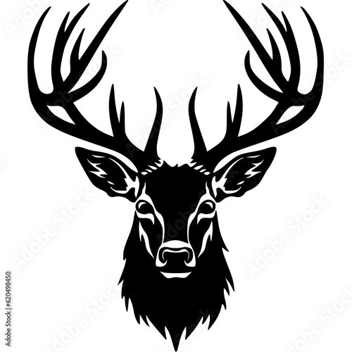 Deer Head Silhouette Hand Drawn Vector Illustration. Elk Symbol Graphic Element
