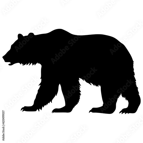 Bear Hand drawn Silhouette . Vector isolated on white graphic element. Wild animal symbol. Retro print design.