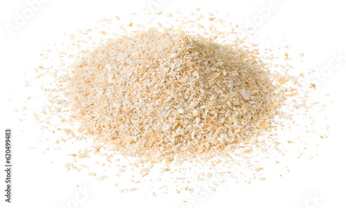 Uncooked oat bran isolated on white background.