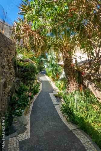 Picturesque pedestrian narrow street in the village of Jardim do Mar, Madeira, Portugal