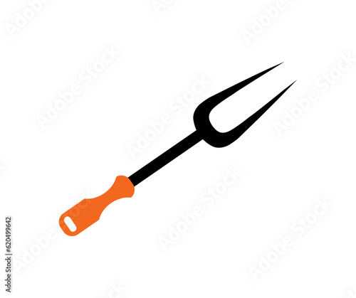 Large BBQ fork with wooden handle icon logo design. Barbecue or BBQ symbol silhouette vector design and illustration.