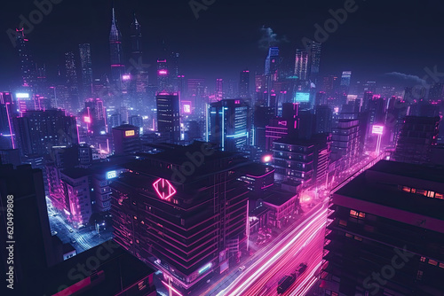 Futuristic cyberpunk city at night neon lights Aesthetic Generative AI
