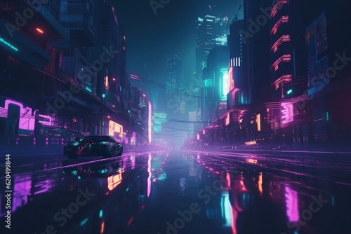 Futuristic cyberpunk city at night neon lights Aesthetic Generative AI