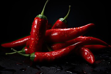 Papier peint photo Cuisine Red hot chili peppers isolated on black background  © twilight mist