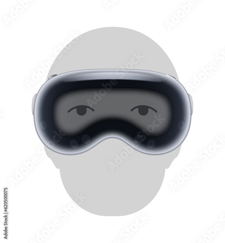 VR headset vector mockup illustration. Vectorial virtual reality glasses mock up visor, isolated goggles no background.	