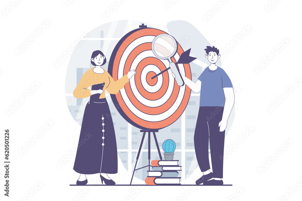 Focus group concept with people scene in flat design for web. Man and woman creating advertising campaign for target audience together. Vector illustration for social media banner, marketing material. Focus group concept with people scene in flat design for web. Man and woman creating advertising campaign for target audience together. Vector illustration for social media banner, marketing material.