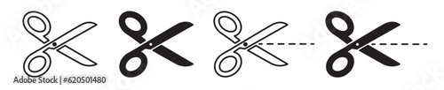 Scissor line icon set. coupon dotted cutout scissor vector symbol. paper dash cut mark. photo