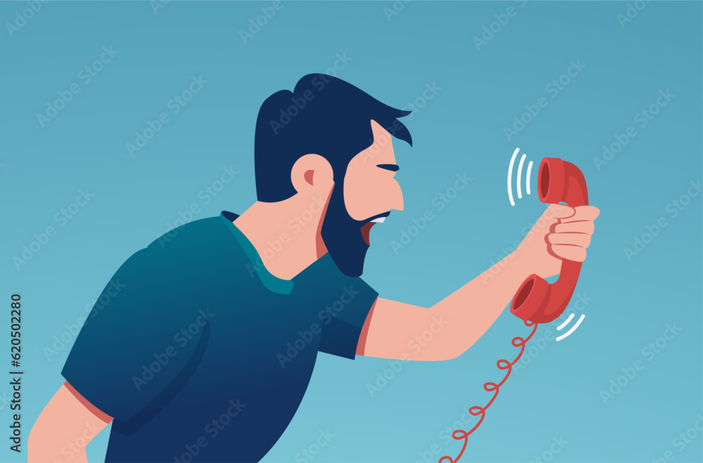 Vector of an angry man screaming on the phone