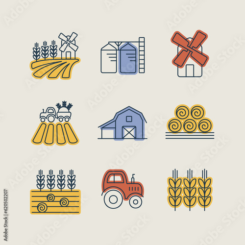 Farm Field icon set. Agriculture sign