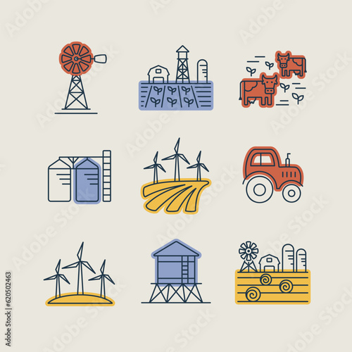 Farm Field icon set. Agriculture sign