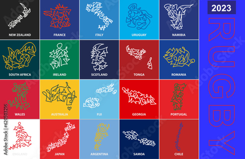 Collection of abstract stroke maps of participants International Rugby competition.