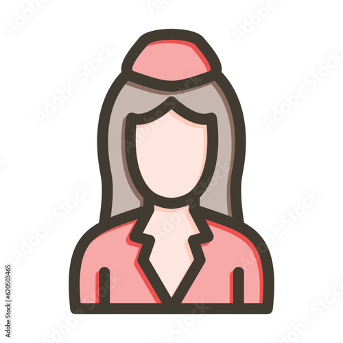 Flight Attendant Vector Thick Line Filled Colors Icon Design
