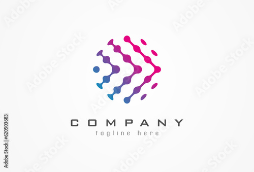 Circle Globe Tech Logo, Blue Purple Gradient globe with arrow inside from Connected Pixel, Usable for Business and Technology Logos, Flat Vector Logo Design Template Element