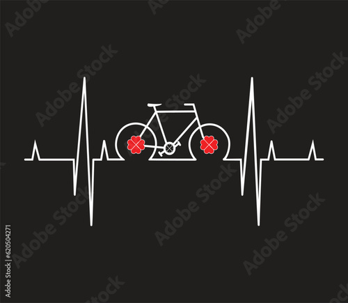 Heartbeat and bike white art for t-shirt print design, bike heartbeat Silhouette.