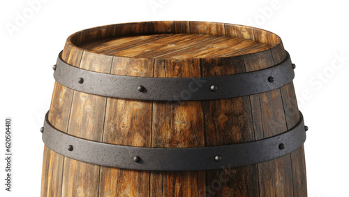Fotografie, Tablou Close up view of the top of a wooden barrel isolated on empty background