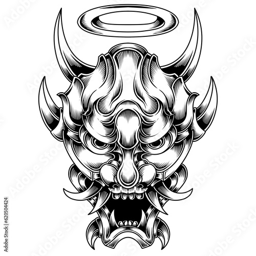 premium vector | Japnese oni mask devil hand drawn illustration	