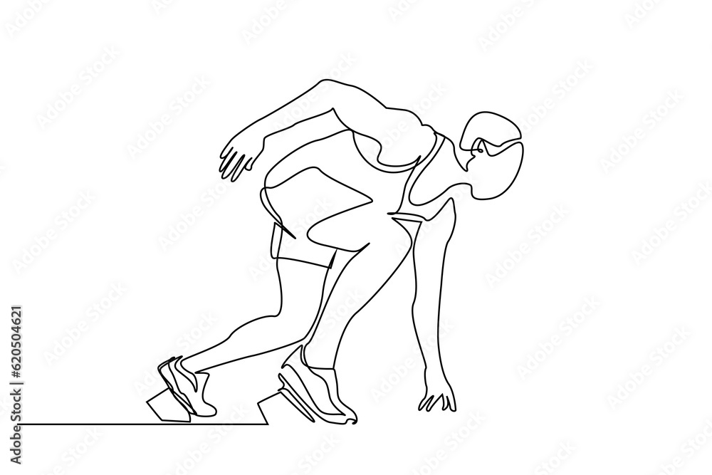 young male athlete runner starting race line art