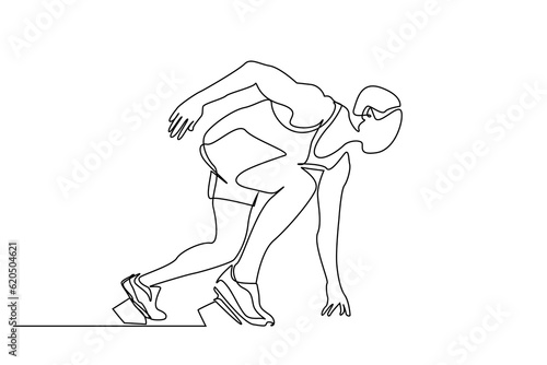 young male athlete runner starting race line art