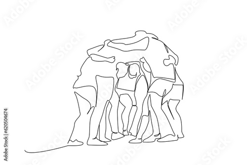 people team support hugs support sport gives morale line art