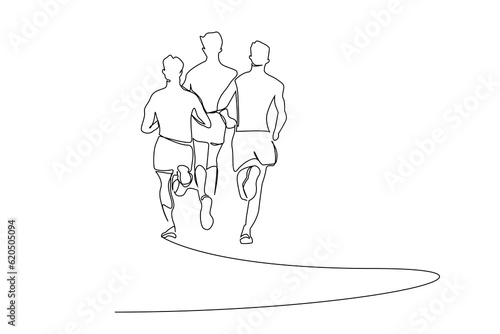 people athletes marathon group running together line art
