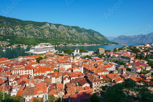 view of the old town of Kotor in Montenegro and bay, medieval architecture, travel