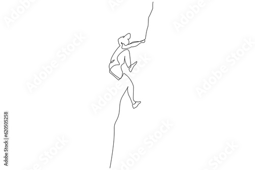 young male alone mountain cliff climbing extreme sport lifestyle line art