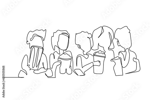 people cinema movie group crowd watch entertainment popcorn eat lifestyle line art