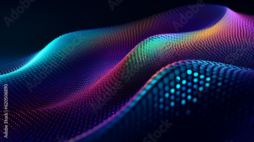 Abstract Futuristic Modern Wave Dots Background or Wallpaper in Vivid Purple and Blue Hues - 3D Texture and Opalescent Shimmer - Rolling Waves Effect - Generative AI