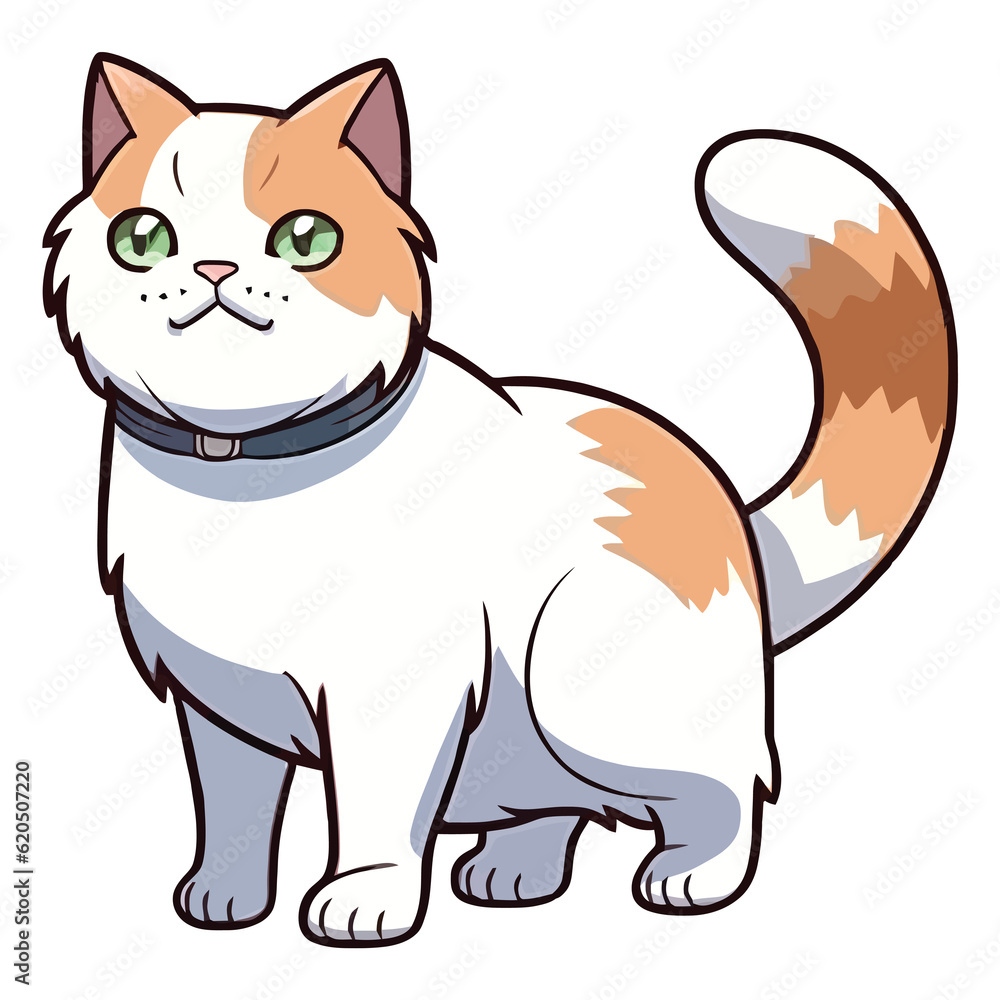 Obraz premium Purrfectly Captured: Cute Cat Manx in a Charming Illustration