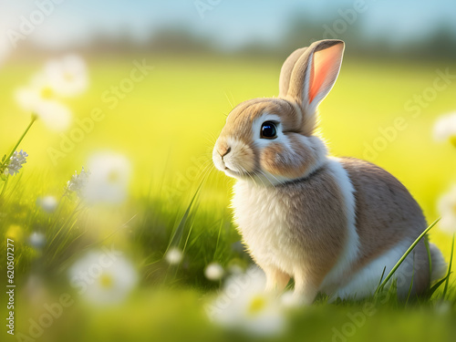 Cute brown rabbit sitting on the meadow.Generative AI