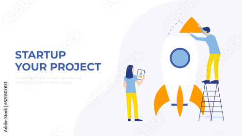 Startup modern vector. Work on own project, starting a business. Flat illustration.  