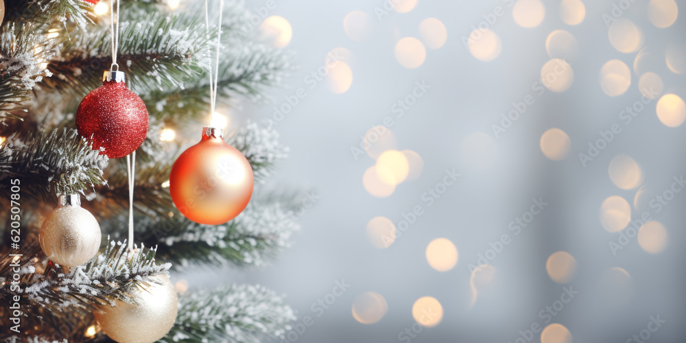 Decorated Christmas tree on a blurred background.copy space. ai generative