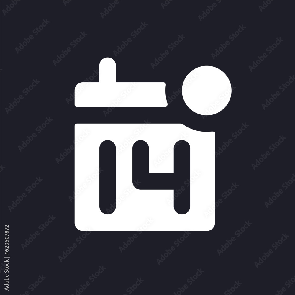 Calendar reminder dark mode glyph ui icon. Event date. Business organizer. User interface design. White silhouette symbol on black space. Solid pictogram for web, mobile. Vector isolated illustration Calendar reminder dark mode glyph ui icon. Event date. Business organizer. User interface design. White silhouette symbol on black space. Solid pictogram for web, mobile. Vector isolated illustration