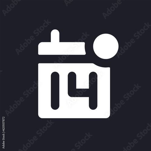 Calendar reminder dark mode glyph ui icon. Event date. Business organizer. User interface design. White silhouette symbol on black space. Solid pictogram for web, mobile. Vector isolated illustration