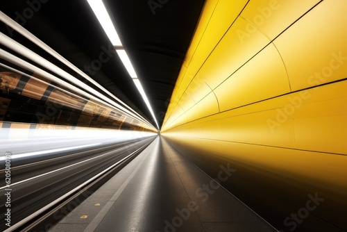 fast berlin subway in yellow tunnel