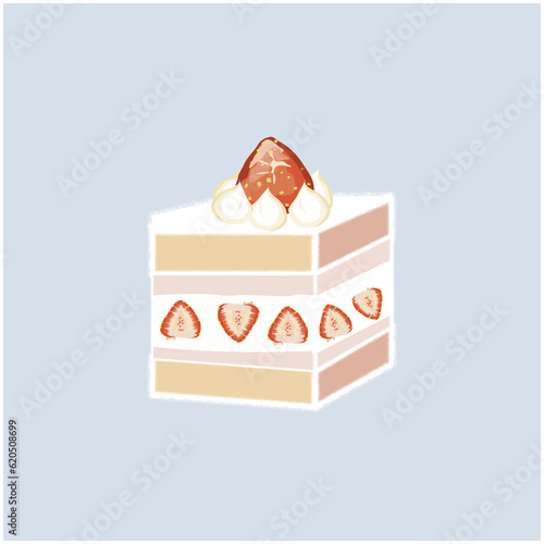 Cartoon anime square cake with strawberry butter cream