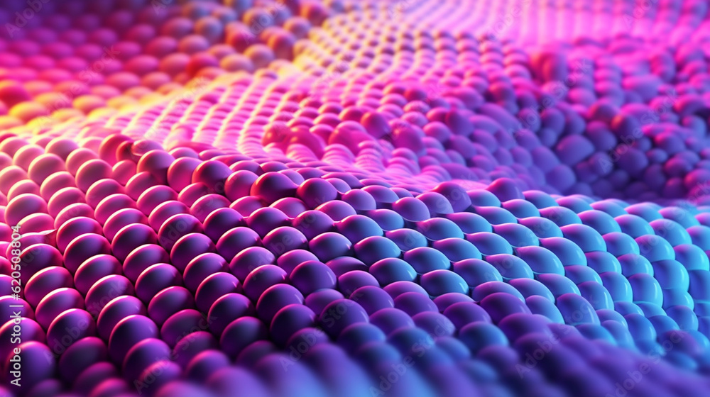 Obraz premium Pastel Toned Glowing Abstract Wave Dot Background or Wallpaper - Luminescent and Vivid Blues, Purples, Yellows, and Pinks - Bright Modern Textured Effect - Generative AI