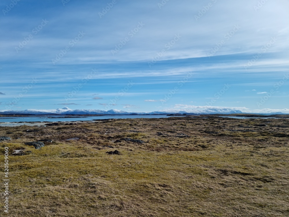 majestic sea and ocean view from the island of Herøy in nordland municipality, popular tourist destination 