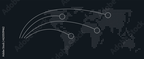 Global communication concept design template with dotted world map. Infographics with editable flat element on abstract background. Vector illustration for ad, web banner, business presentation